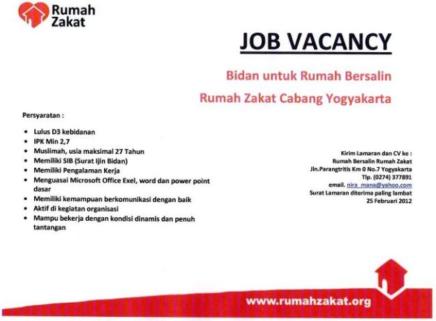 Lowongan Kerja Bidan di Rumah Bersalin Rumah Zakat Cabang Yogyakarta