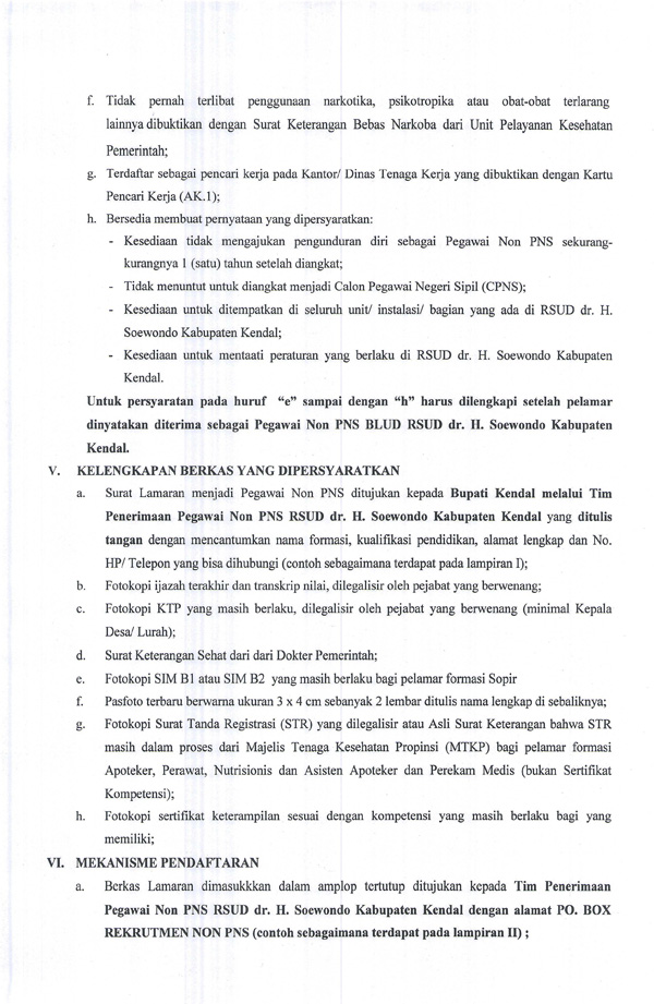 REKRUTMEN PEGAWAI NON PNS RSUD dr. H. SOEWONDO KENDAL TAHUN 2015.